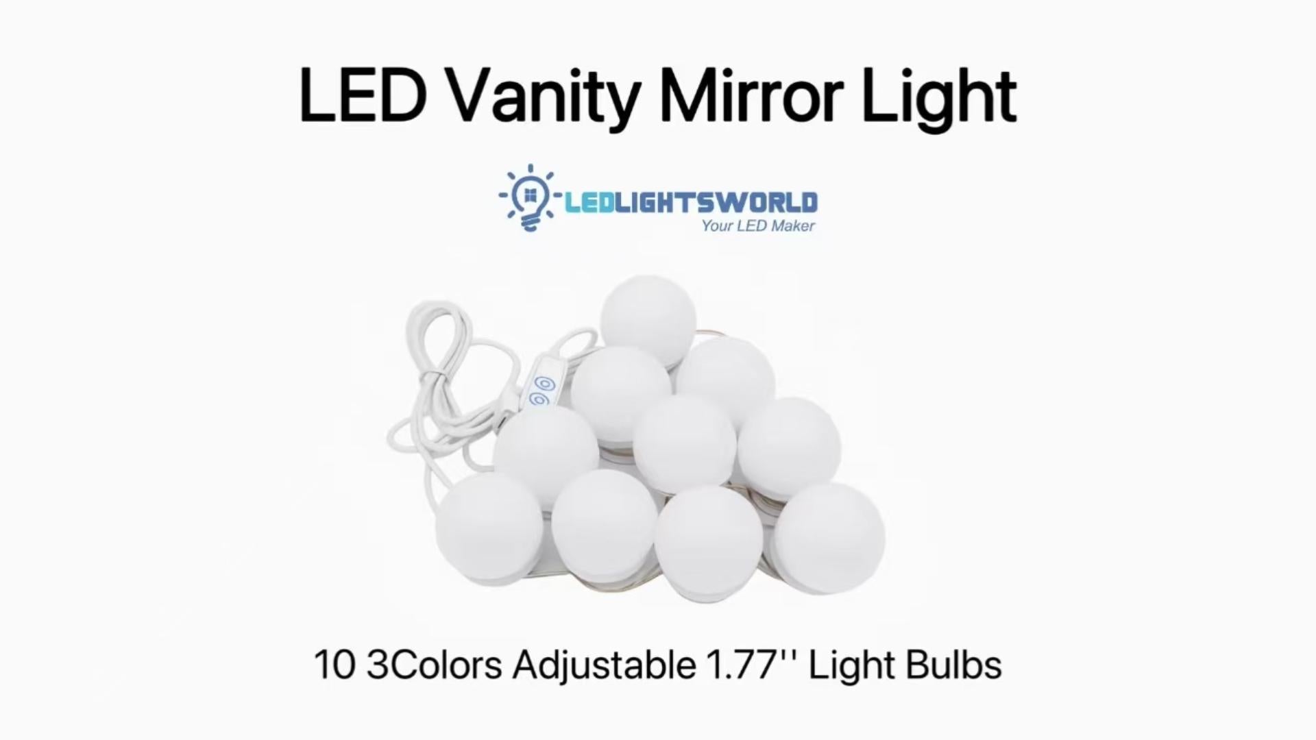 Hollywood Style LED Vanity Mirror Lights Kit – 10 Bulbs with 3 Adjustable Colors for Makeup Table | LEDLightsWorld