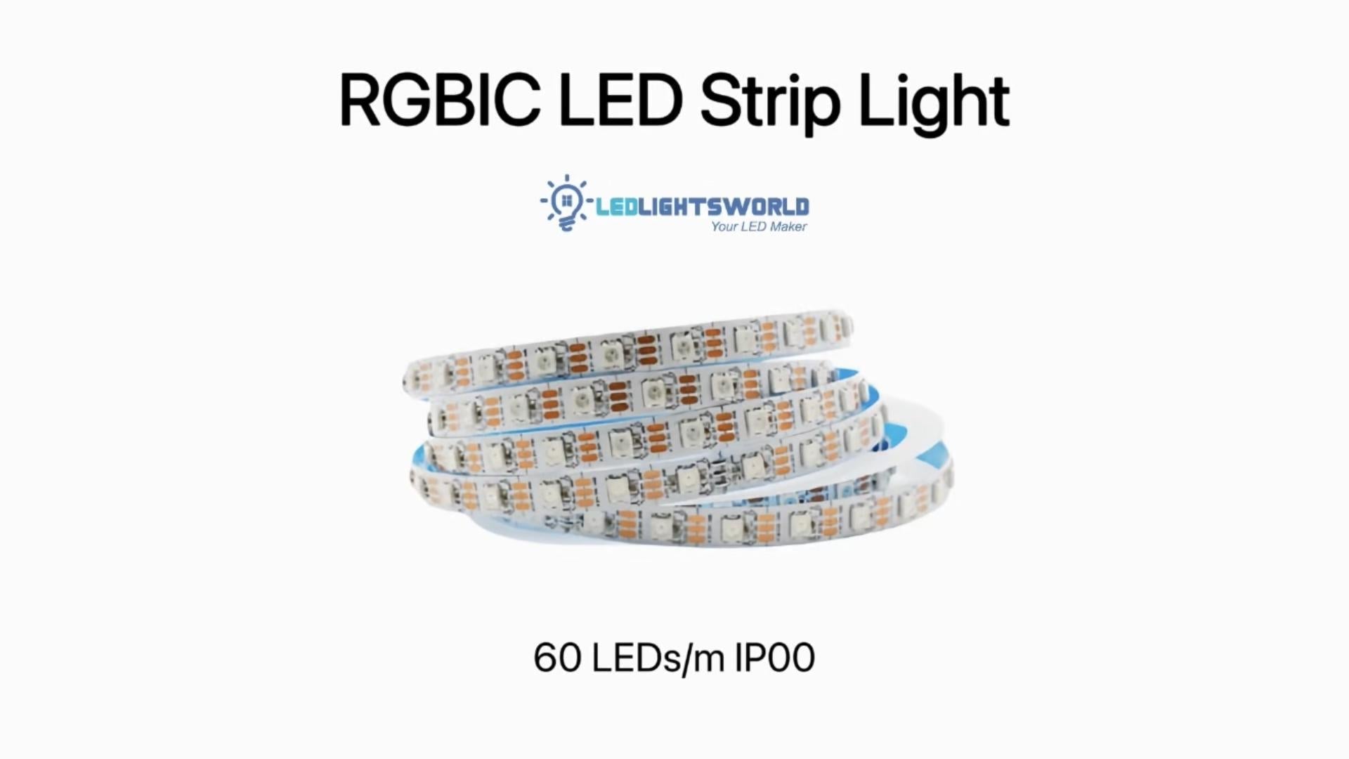 DC12V WS2812 RGBIC Addressable LED Strip – Flowing Multicolor 60 LEDs/M | LEDLightsWorld