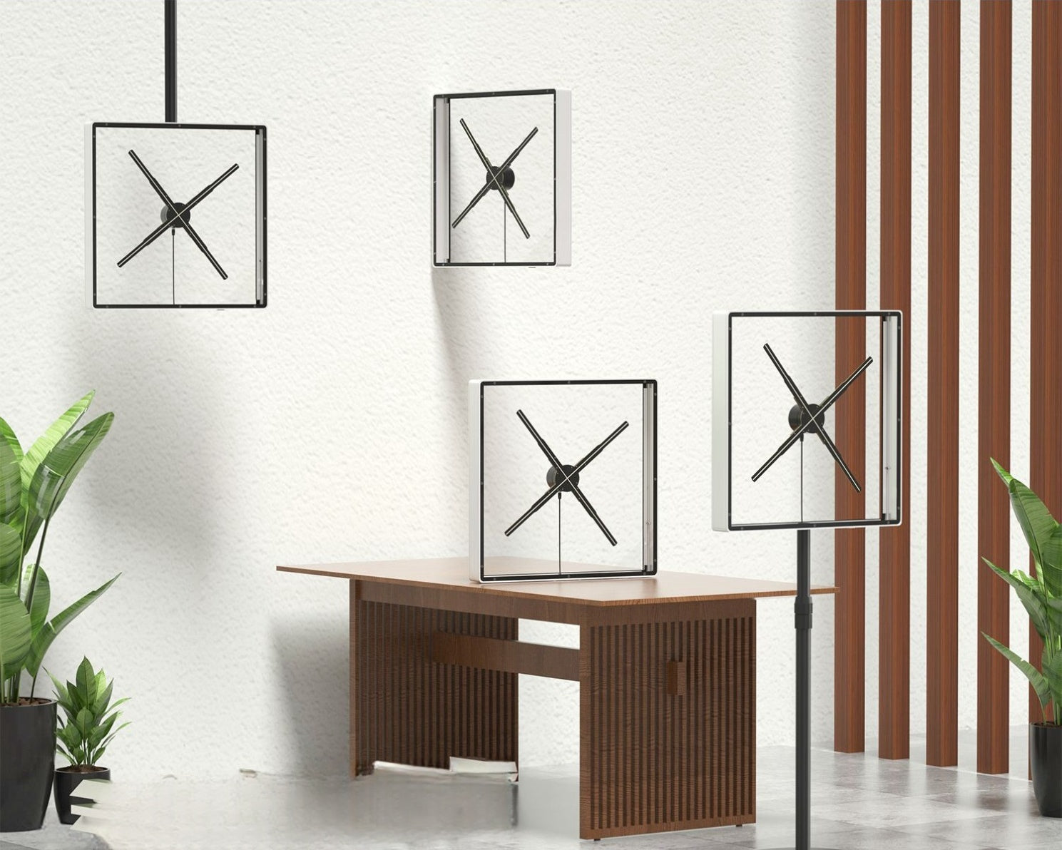 Deckenhalterung der F-Serie mit quadratischem Schutzgehäuse | Kompatibel mit 3D-Hologramm-Lüftern der F-Serie ≤80 cm | Geschlossenes Sicherheitsdesign