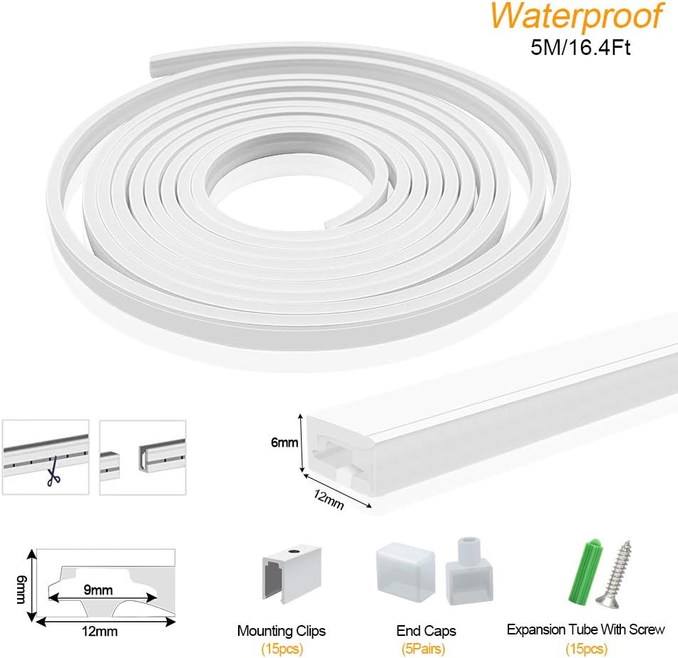 Neon Light Housing – S0612 Side Edge Lighting | 6x12mm Silicone LED Channel System | IP67 Waterproof | 8mm PCB Width | 16.4FT/5M | Local Stock US/UK/DE