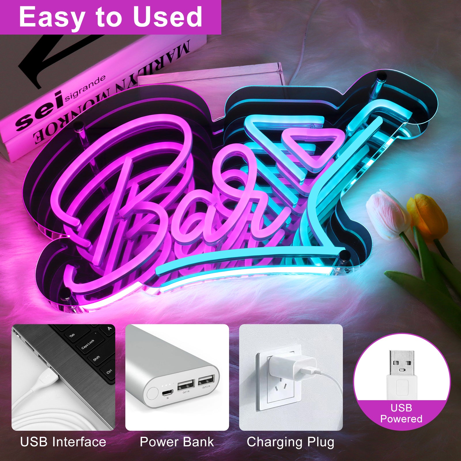 Panneau LED pour bar – 15 × 9,2 pouces | Éclat multicolore | Alimentation USB | Suspension | Idéal pour bar, pub, salon, discothèque et éclairage d'ambiance de fête