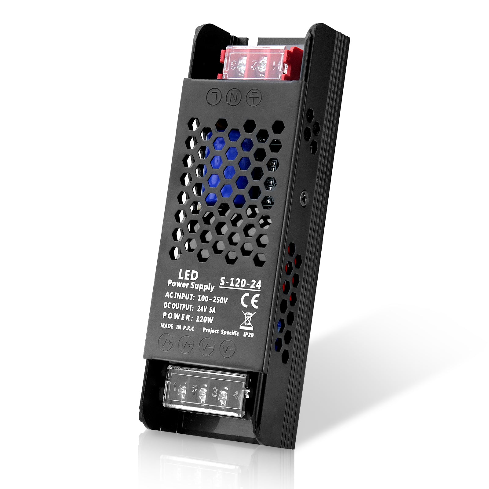 DC 12V/24V Slim Black Switching Power Supply 36W–200W, AC 110–250V Input, Narrow Type LED Transformer, Compact Metal Housing, CE/FCC/RoHS Certified