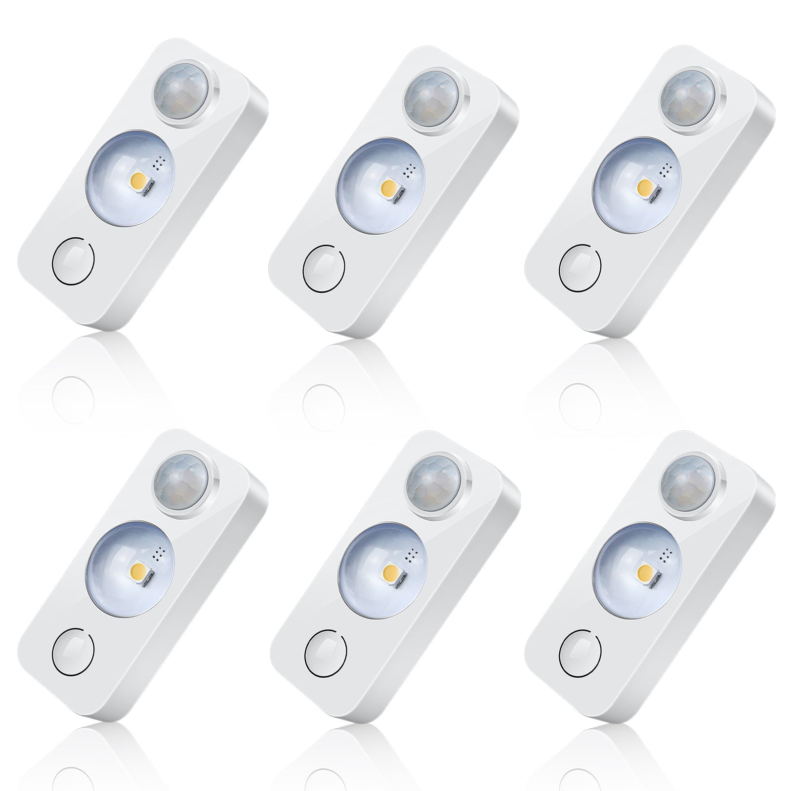Wiederaufladbare LED-Puck-Schrankleuchte – 4er/6er/8er-Pack | Bewegungssensor, Tippschalter, dimmbar | Warm-/Tageslichtweiß | Schwarz-/Weiß-Finish | Einfache Montage für Schränke und Vitrinen