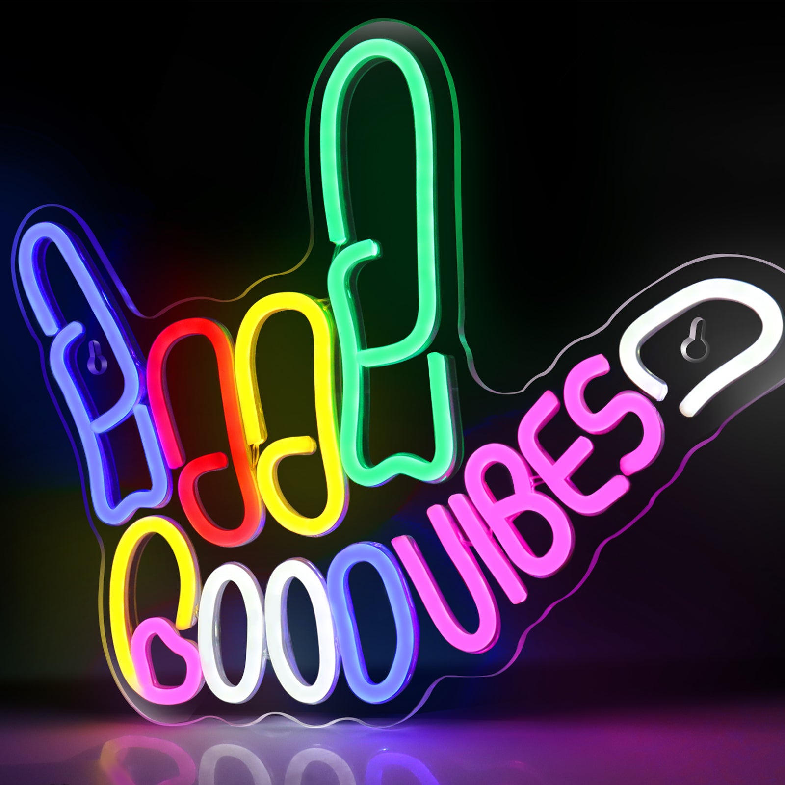 Good Vibes Neon Sign with Love Hand Gesture – 17×13” | USB Powered | Multi-Color LED Wall Decor for Ambiance & Vibe Enhancement | Hanging