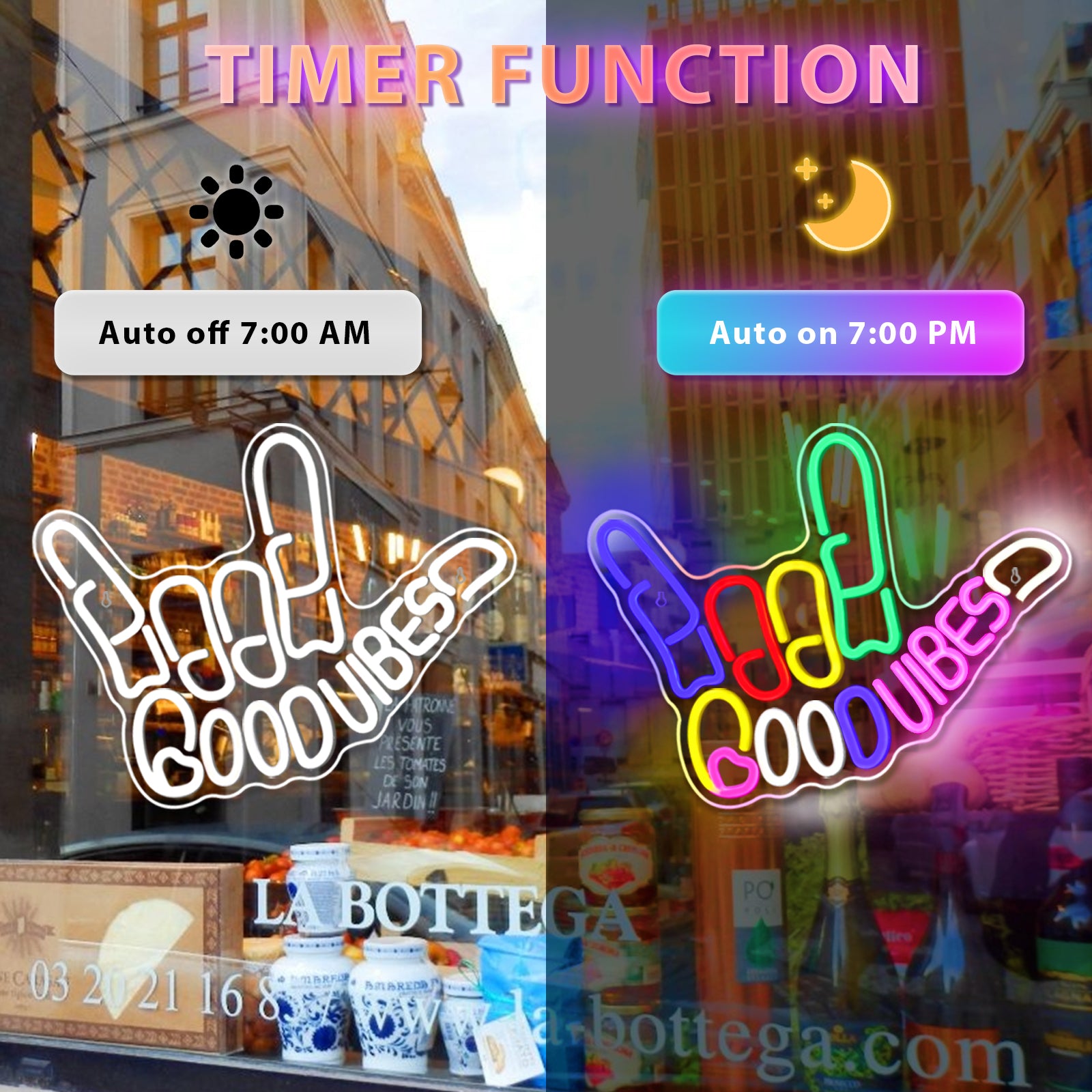 Good Vibes Neon Sign with Love Hand Gesture – 17×13” | USB Powered | Multi-Color LED Wall Decor for Ambiance & Vibe Enhancement | Hanging