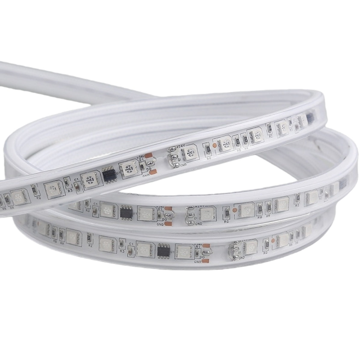 AC 100–240V SMD5050 RGB Dream Color High Voltage LED Neon Strip Light – 12W/M, 60 LEDs/M, 15.5×7mm Flexible Rope Light with APP Controller, IP67 Waterproof RGBIC Chasing Neon Light Kit for Indoor & Outdoor Decoration