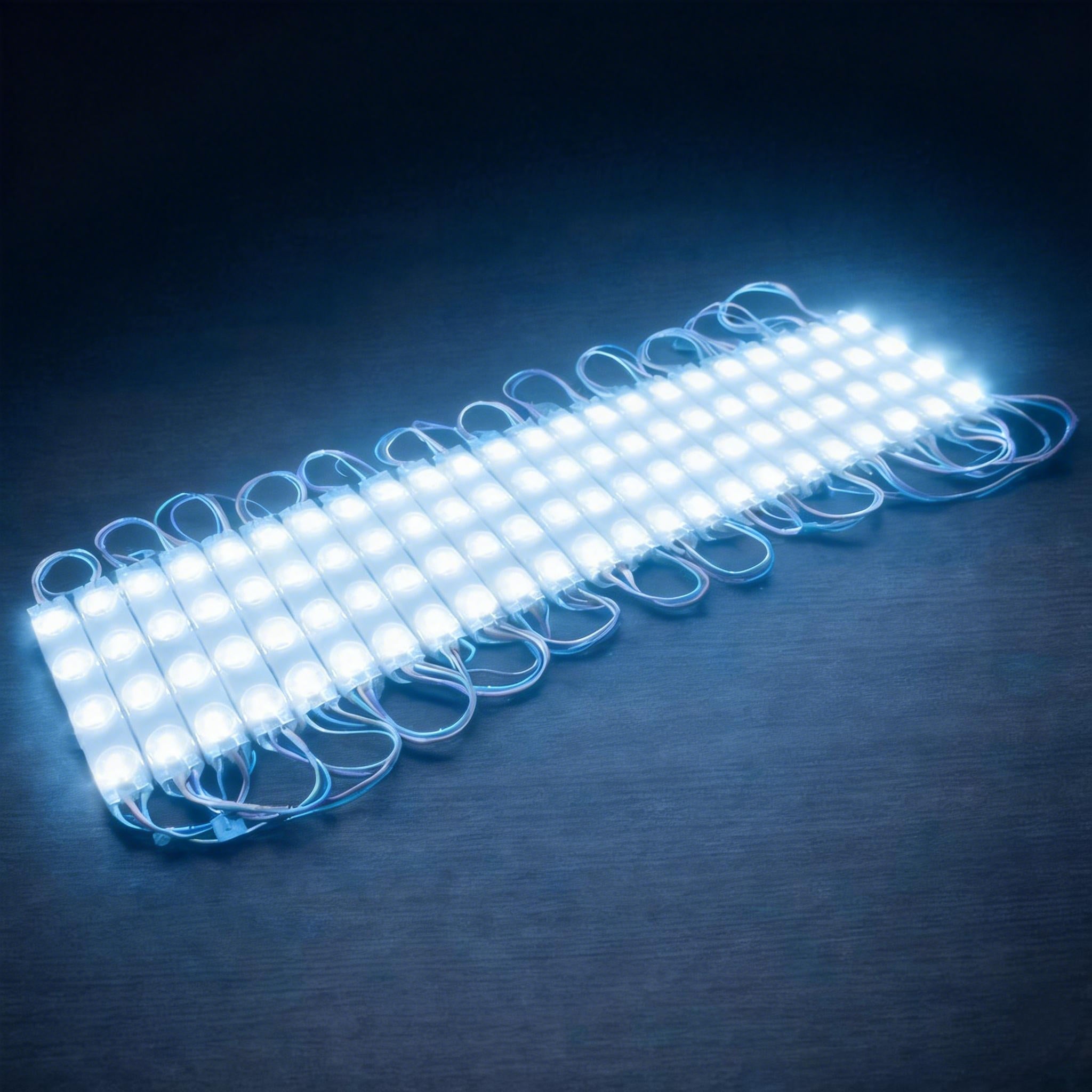 SMD2835 LED Module String – 3 LEDs/Module | 1.5 W 130 lm | 60×13 mm | DC 12 V | IP65 Waterproof with Adhesive Tape | for Light Box & Channel Letter Signage (20-pcs/String)– 10000K / 6500K / 4000K / 3000K / Red / Green / Blue / Yellow / Pink