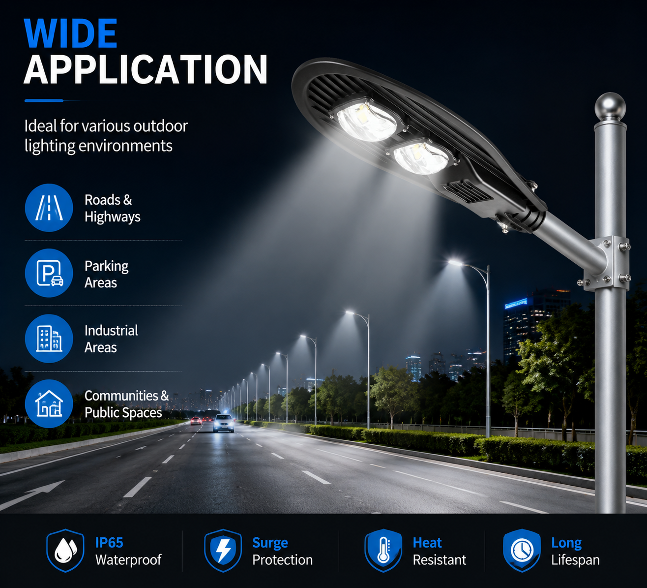 100W IP65 Wasserdichte LED-Mastleuchte für LED-Straßenbeleuchtung Reinweiß 6500K
