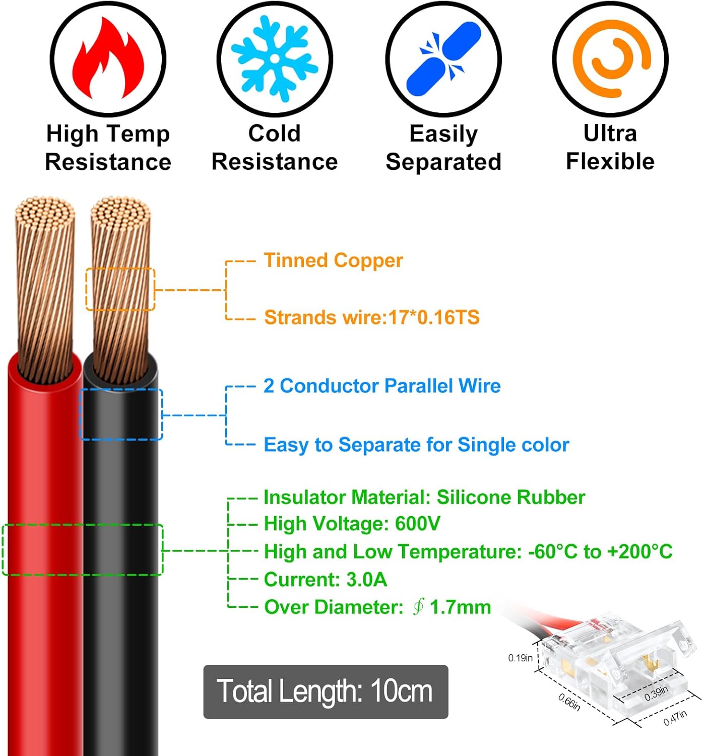 Transparent Crystal LED Strip Connectors – 10mm 2Pin Solderless Clips | Strip to Wire / Strip to Strip / DC Adapter – Local Stock US/UK