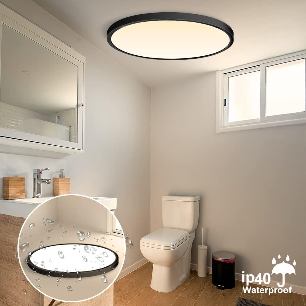 15.7 Inch Round LED Ceiling Light – 32W – Black – 3000K / 4500K / 5000K / 6500K – Flush Mount Ceiling Light for Home & Apartment Lighting – Local Stock (US/UK)