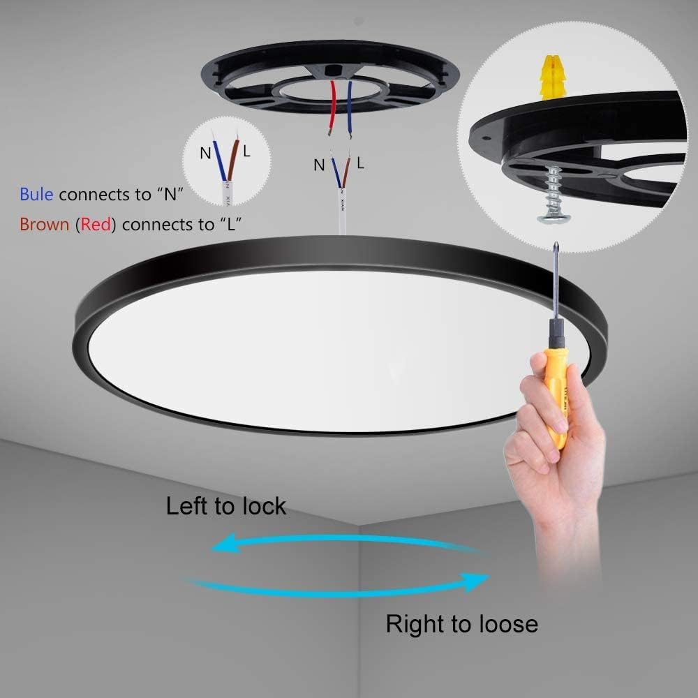 15.7 Inch Round LED Ceiling Light – 32W – Black – 3000K / 4500K / 5000K / 6500K – Flush Mount Ceiling Light for Home & Apartment Lighting – Local Stock (US/UK)