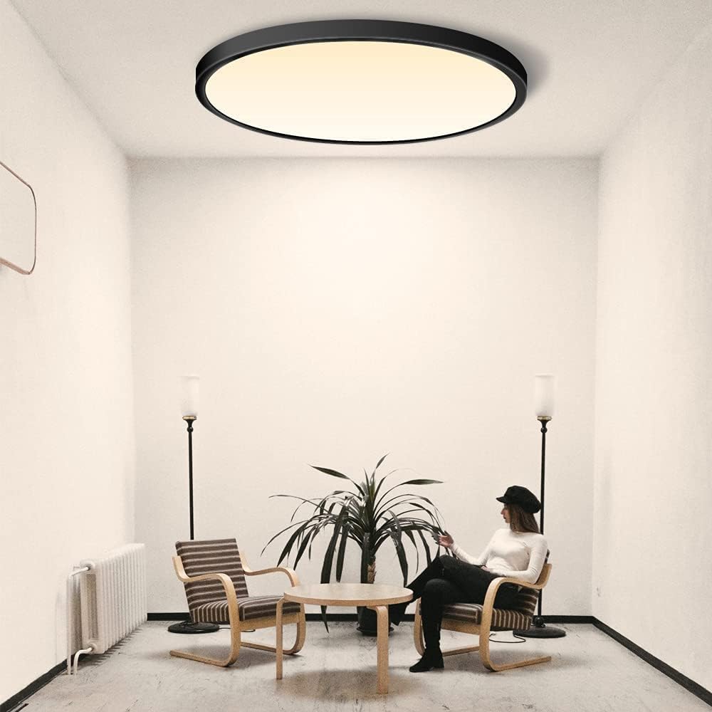 15.7 Inch Round LED Ceiling Light – 32W – Black – 3000K / 4500K / 5000K / 6500K – Flush Mount Ceiling Light for Home & Apartment Lighting – Local Stock (US/UK)