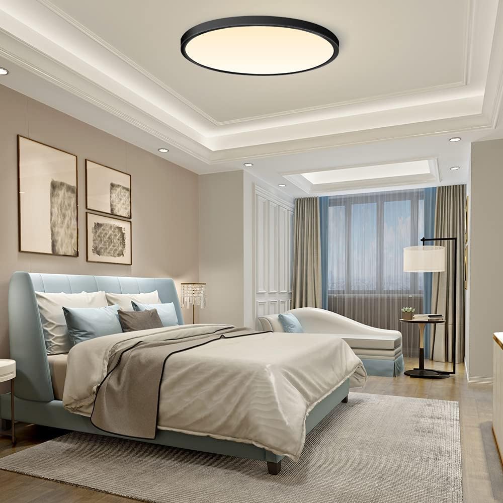 15.7 Inch Round LED Ceiling Light – 32W – Black – 3000K / 4500K / 5000K / 6500K – Flush Mount Ceiling Light for Home & Apartment Lighting – Local Stock (US/UK)
