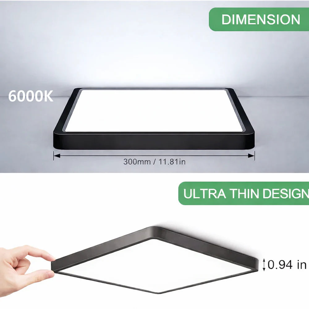 Plafonnier LED carré 9 pouces – 18 W – Blanc – 3 000 K / 4 500 K / 5 000 K / 6 500 K – Plafonnier encastré – Stock local (États-Unis, Royaume-Uni et Allemagne)