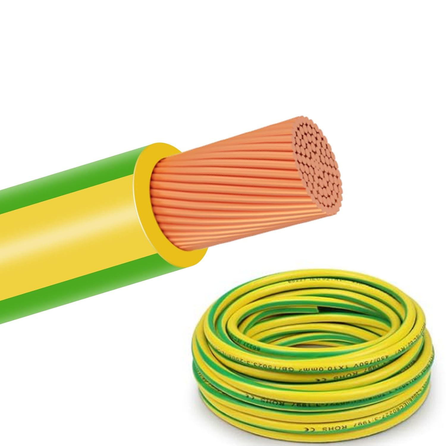 10 mm² elektrisches Erdungskabel, 10–30 m, flexibles grün-gelbes Erdungskabel mit PVC-Isolierung, robuste Verkabelung für Erdung, Strom- und Industrieinstallationen