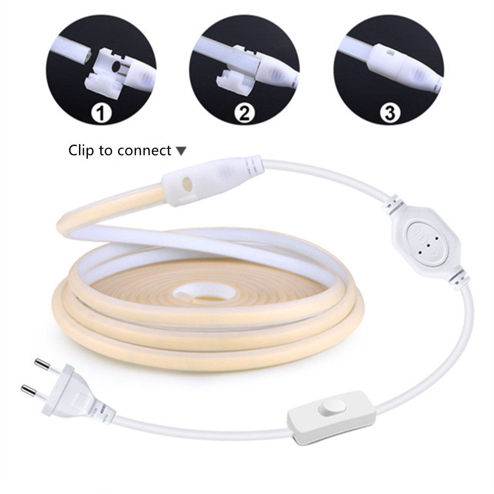 110V / 220V AC FCOB LED Flexible Strip Light | Spotless High Brightness | 6500K / 3000K | IP65 Waterproof | Inline Power Switch | US / EU Plug | 10m / 20m / 50m / 100m Roll