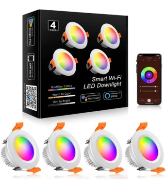 Smart WiFi Recessed Lighting | 2Inch 5W | Dimmable RGB & CCT 2700-6500K | 100–240V | White Housing | Compatible with Alexa and Google Home | 4 / 6 / 10-Pack
