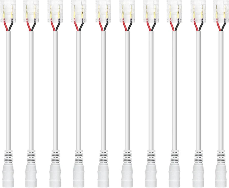 Transparent Crystal LED Strip Connectors – 8mm 2Pin Solderless Clips | Strip to Wire / Strip to Strip / DC Adapter / L – Bulk Wholesale 500pcs MOQ | Factory Direct