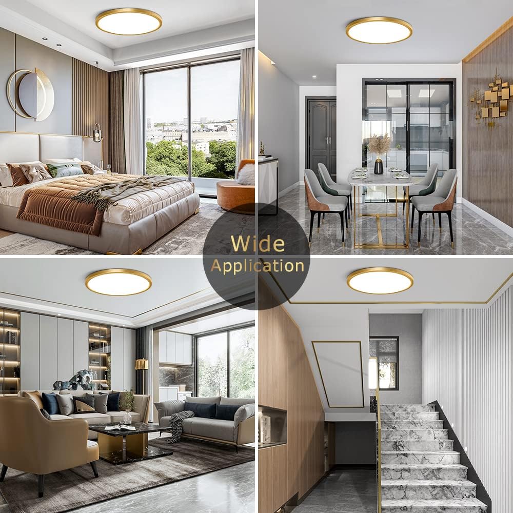 Plafonnier LED rond AC 110–130 V – Doré – Options 18 W/24 W/32 W – 3 000 K/4 500 K/5 000 K/6 500 K – Plafonnier encastré – Stock local (États-Unis)