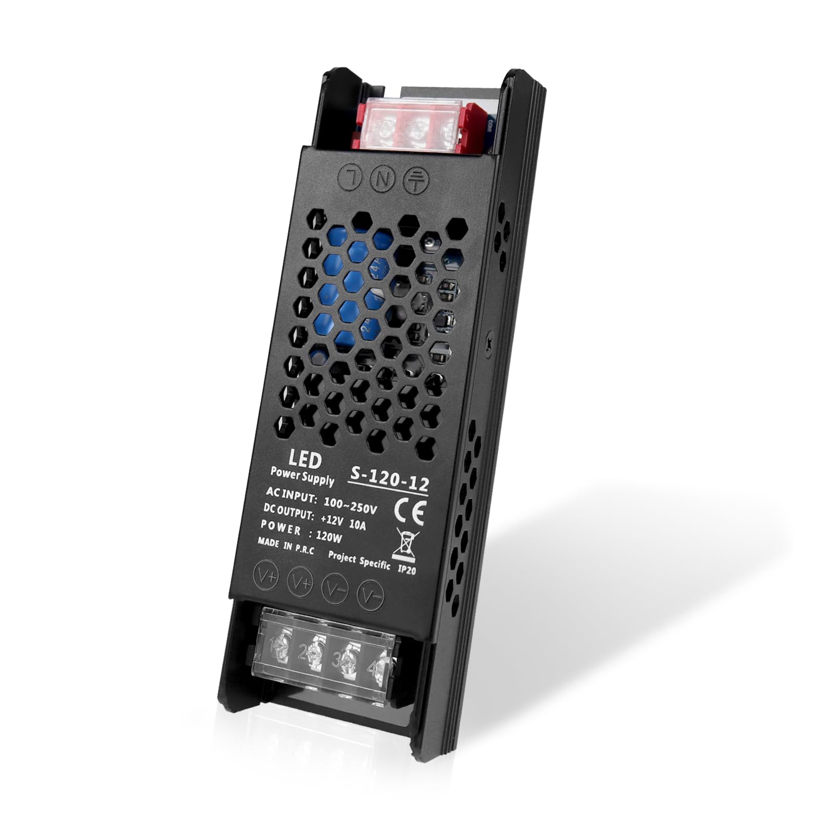 DC 12V/24V Slim Black Switching Power Supply 36W–200W, AC 110–250V Input, Narrow Type LED Transformer, Compact Metal Housing, CE/FCC/RoHS Certified