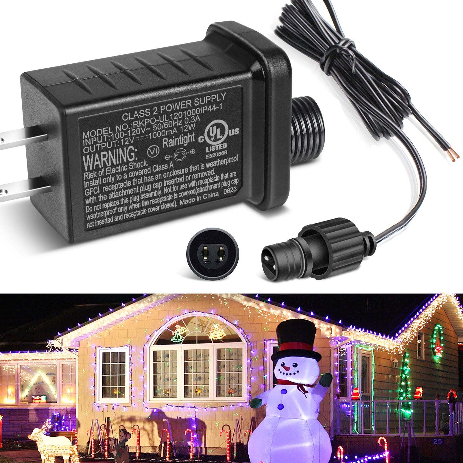 IP44 Class 2 Power Supply, AC 100–240V to DC 4.5V/12V/24V/30V Adapter Transformer, Waterproof Outdoor LED Driver for Inflatable Decorations, String Lights, Christmas Trees — US Plug