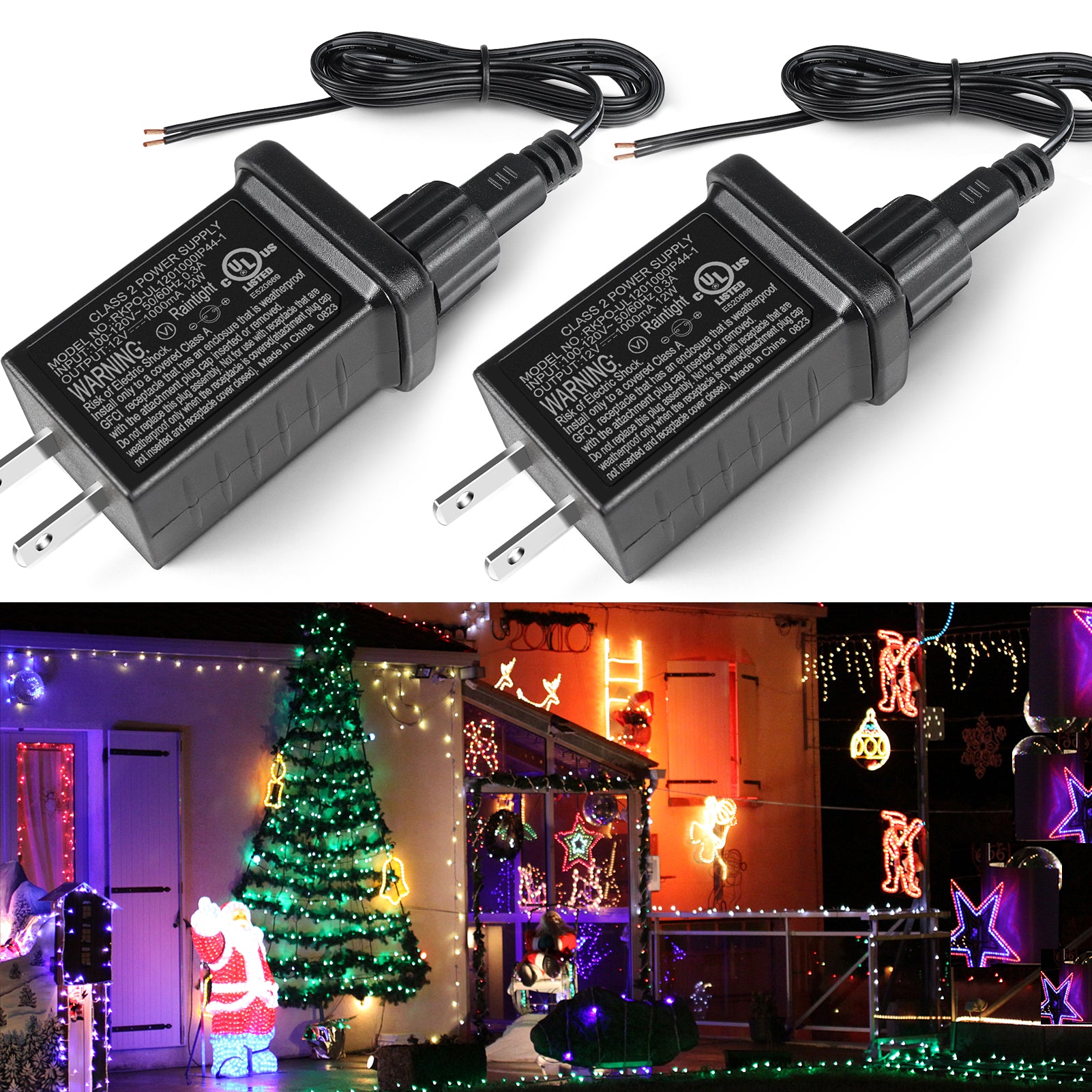 IP44 Class 2 Power Supply, AC 100–240V to DC 4.5V/12V/24V/30V Adapter Transformer, Waterproof Outdoor LED Driver for Inflatable Decorations, String Lights, Christmas Trees — US Plug