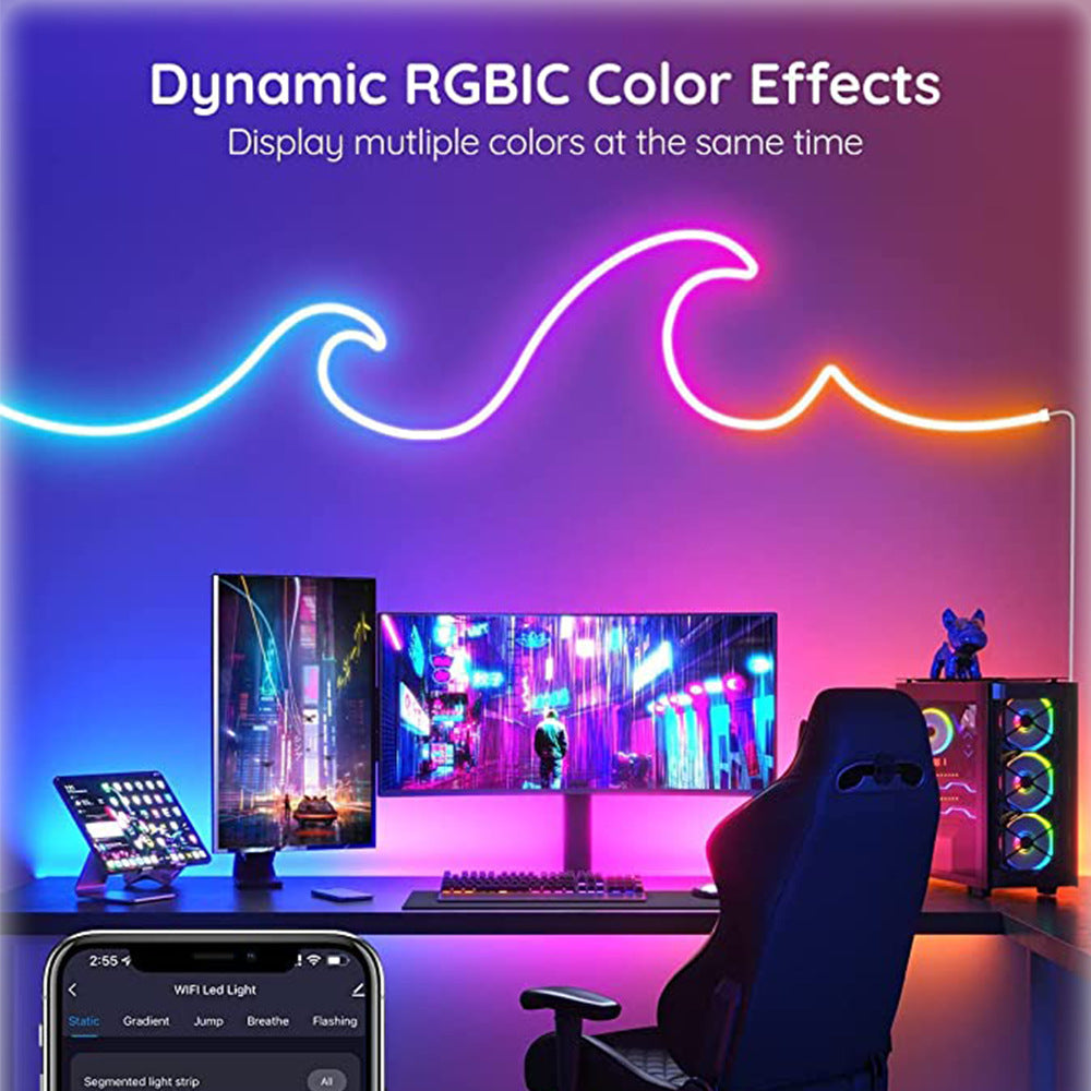 RGB Dream Color LED NEON Light Strip Kit in 16.4FT with 300LEDs Lighting Kit with APP Controlled Sound Active function Wireless Remote Control