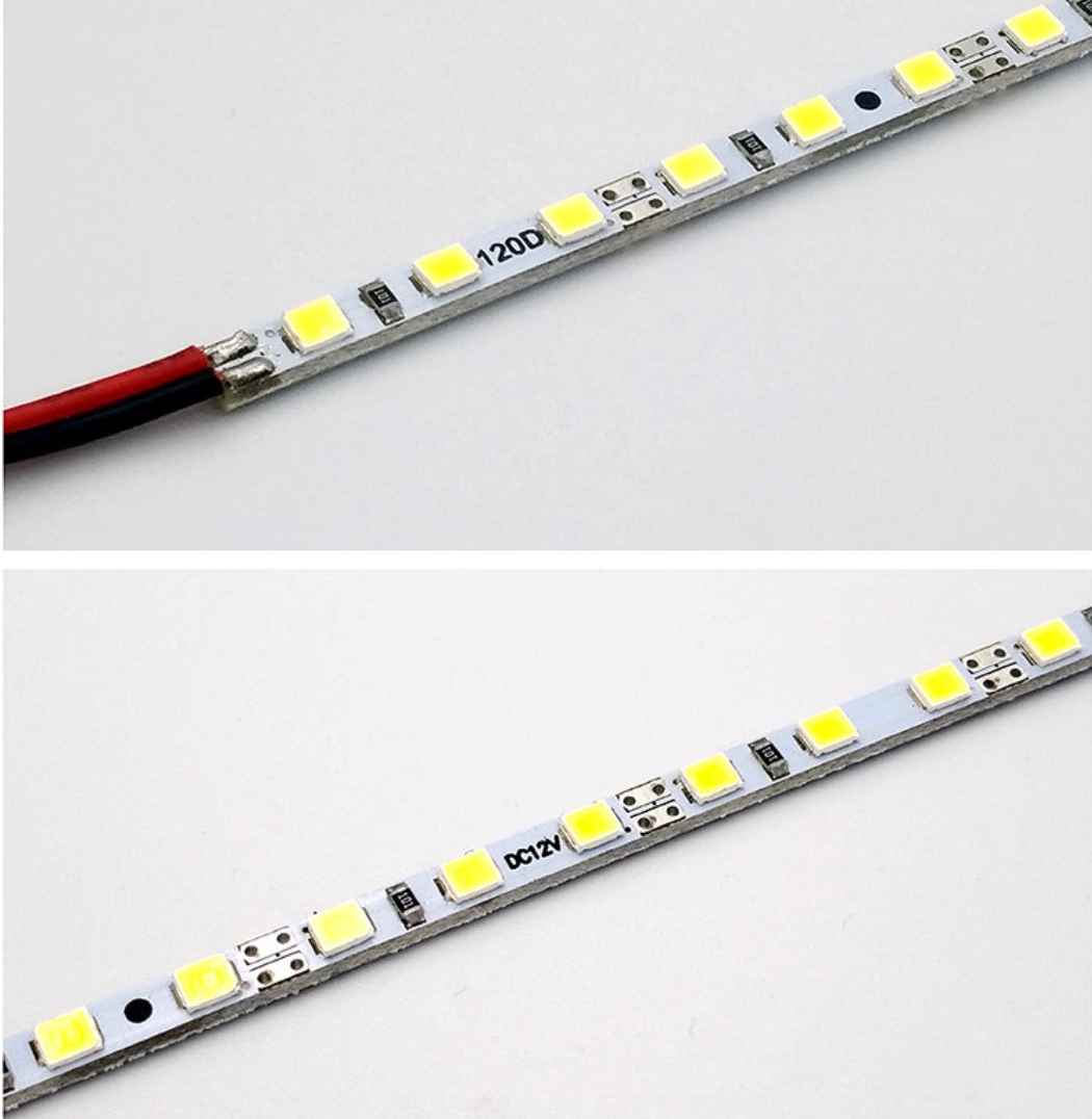 Rigid LED Strip Light SMD2835 – 120 LEDs/M, 12V/24V DC, 4mm Ultra-Narrow Bare PCB, 1 Meter (40'') Length, White & Blue, Green, Red Options, High Brightness Indoor Lighting
