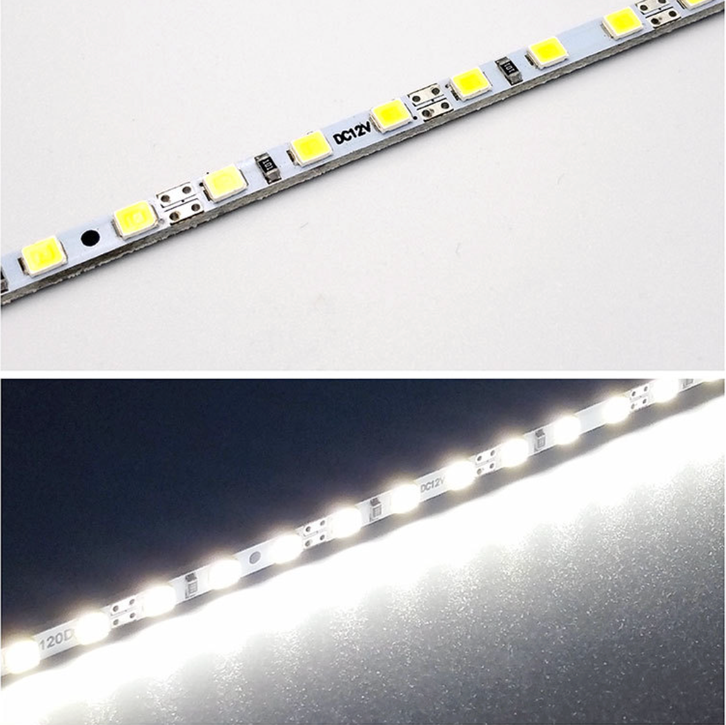 Rigid LED Strip Light SMD2835 – 120 LEDs/M, 12V/24V DC, 4mm Ultra-Narrow Bare PCB, 1 Meter (40'') Length, White & Blue, Green, Red Options, High Brightness Indoor Lighting