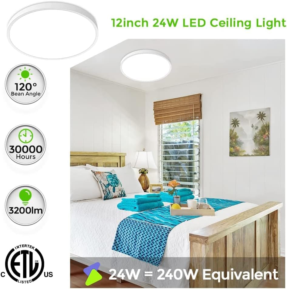 12 Inch Round LED Ceiling Light – 24W – White – 3000K / 4500K / 5000K / 6500K – Flush Mount Ceiling Light – Local Stock (US/UK/DE)