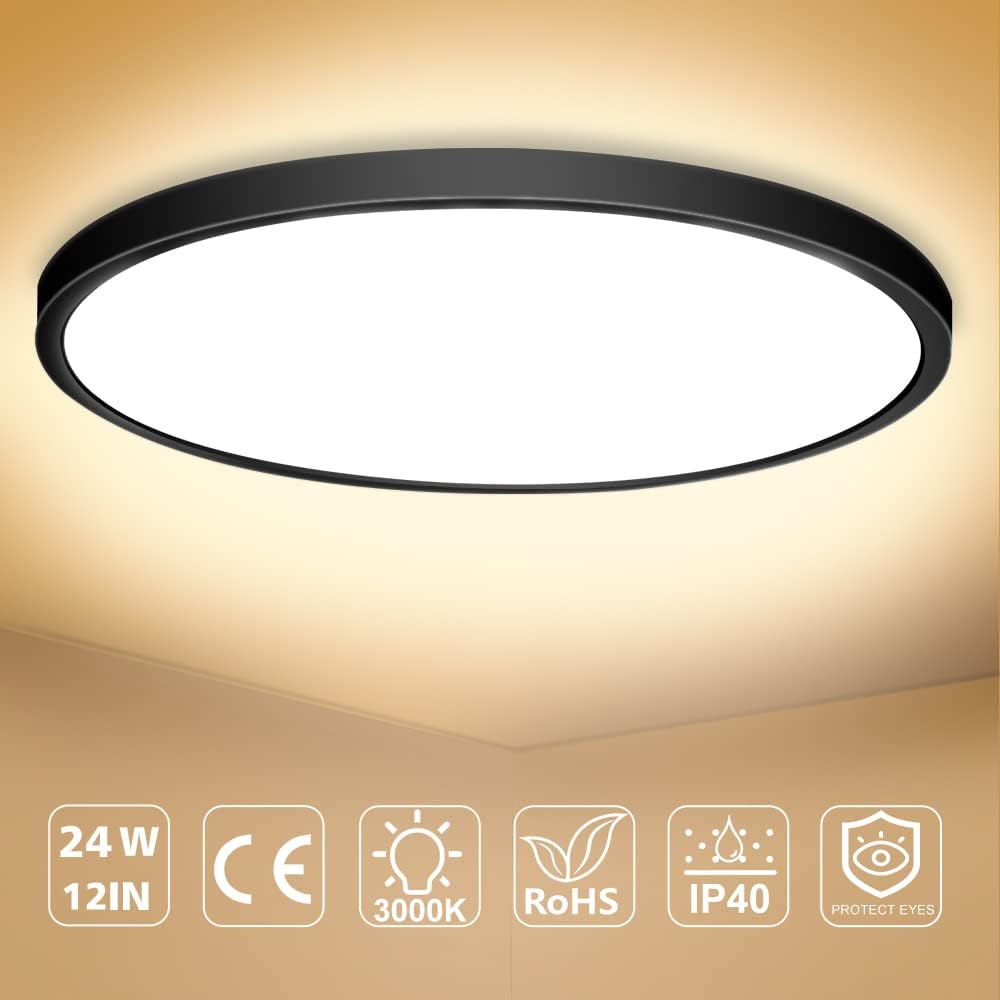 15.7 Inch Round LED Ceiling Light – 32W – Black – 3000K / 4500K / 5000K / 6500K – Flush Mount Ceiling Light for Home & Apartment Lighting – Local Stock (US/UK)