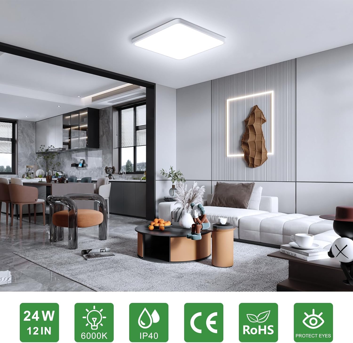 12.0 Inch Square LED Ceiling Light – 24W – White – 3000K / 4500K / 5000K / 6500K – Flush Mount Ceiling Light – Local Stock (US/UK/DE)