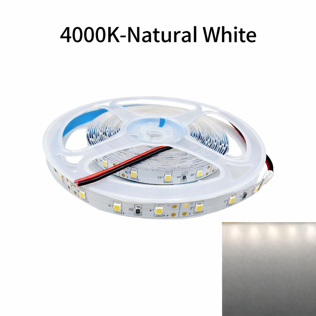 DC24V SMD2835 Single Color LED Strip Light – 60 LEDs/m | 8mm PCB | 0.2W per LED | High Brightness | IP00 / IP67 | Warm White / Natural White / Cool White / Blue | for Mirror, Kitchen Cabinet, Bedroom | 5/50M