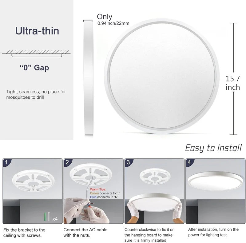 15.7 Inch Round LED Ceiling Light – 32W – White – 3000K / 4500K / 5000K / 6500K – Flush Mount Ceiling Light – Local Stock (US/UK/DE)
