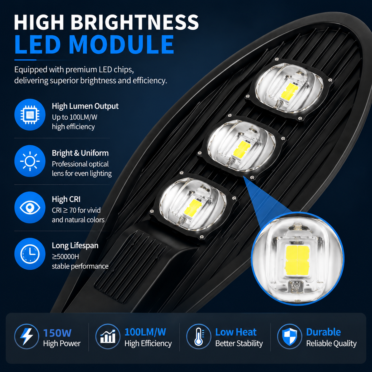 150W IP65 Wasserdichte LED-Mastleuchte für LED-Straßenbeleuchtung Reinweiß 6500K
