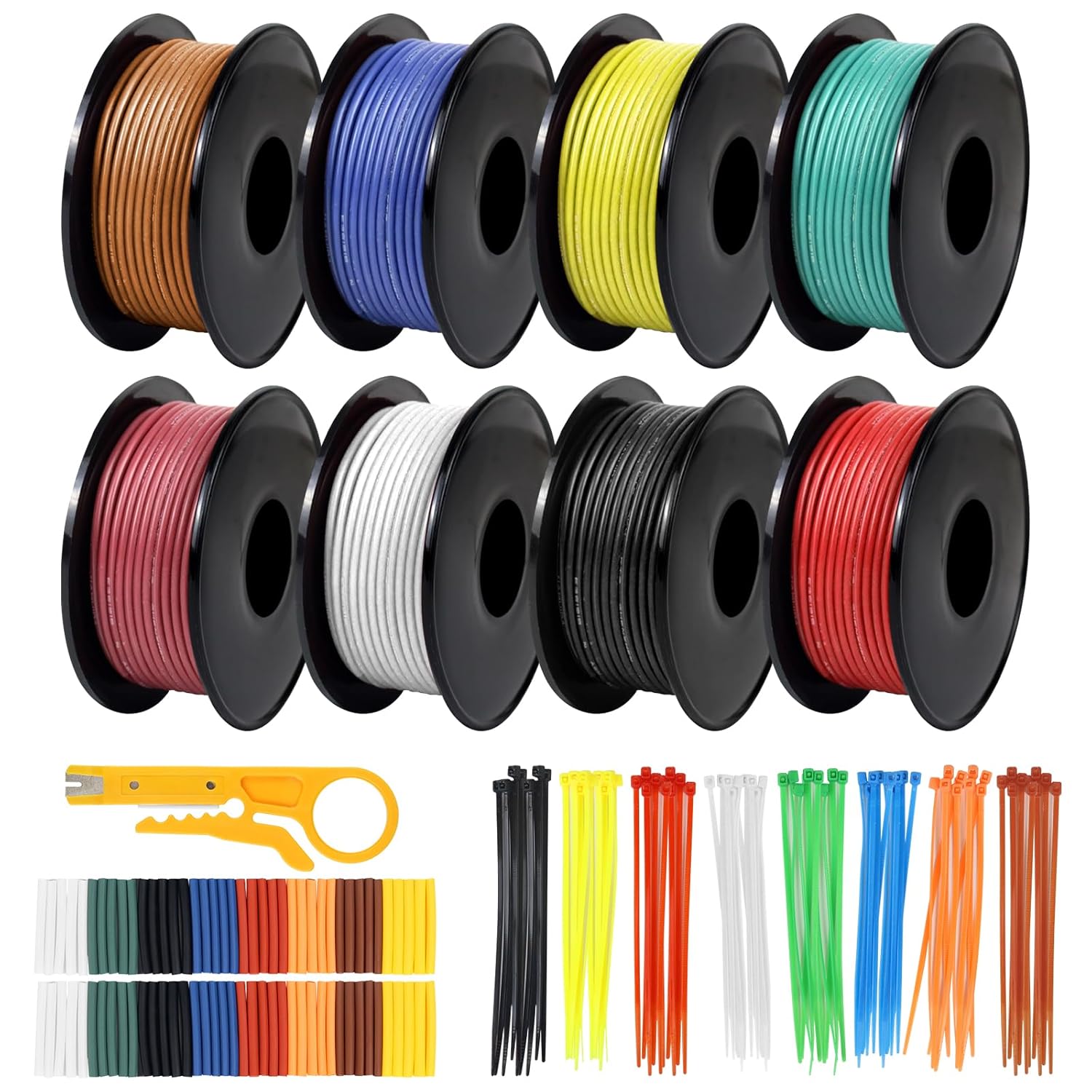 28 AWG Silicone Electrical Power Wire, Stranded Tinned Copper Hook Up Cable Kit, 3m–15m Each Roll × 8 Colors, Flexible Low Voltage Wire Spools for LED, RC, Arduino, DIY
