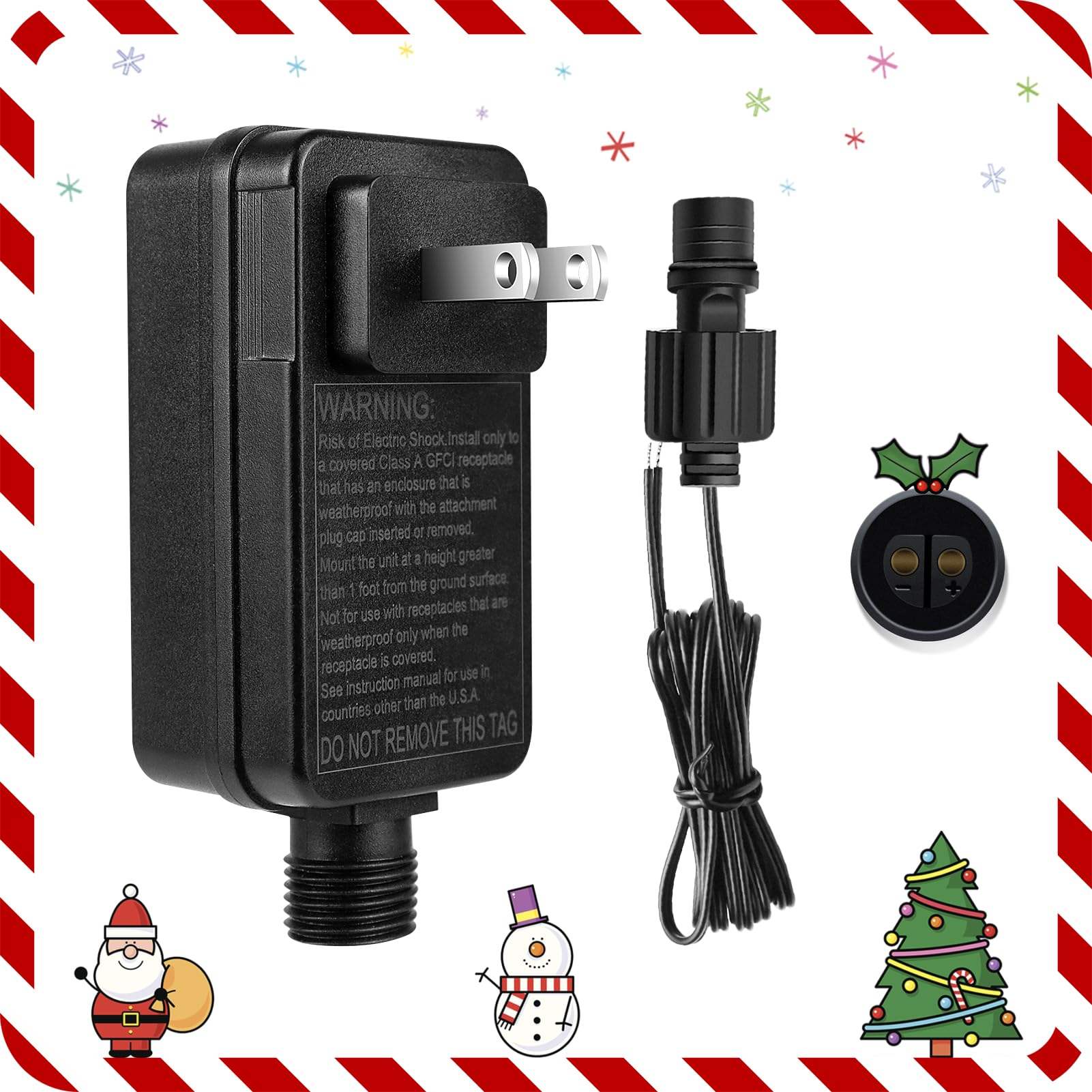 IP44 Class 2 Power Supply, AC 100–240V to DC 4.5V/12V/24V/30V Adapter Transformer, Waterproof Outdoor LED Driver for Inflatable Decorations, String Lights, Christmas Trees — US Plug