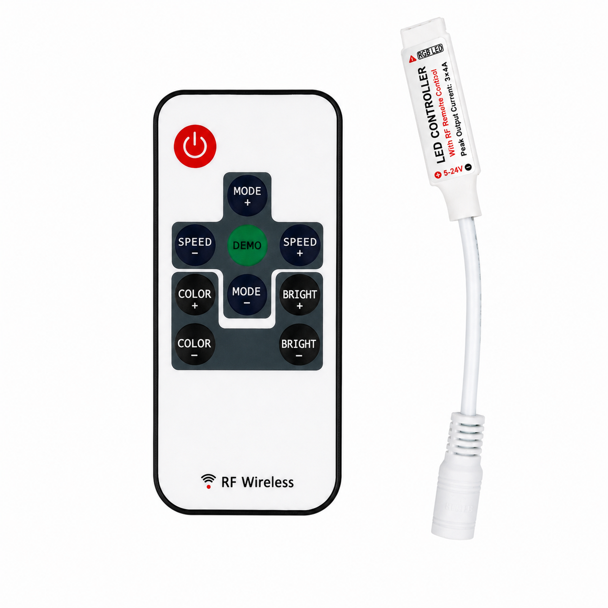 RGB LED Strip Controller – DC5V-24V 12A | Mini RF Wireless RGB Controller with 10-Key / 17-Key Remote | For LED Strips