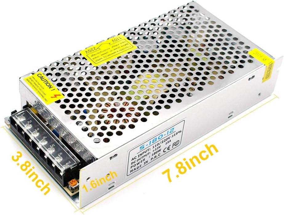 DC 12V/24V Switching Power Supply 60W–250W, AC 110/220V Input, Constant Voltage LED Driver Transformer, Metal Case with Screw Terminals, CE/FCC/RoHS Certified