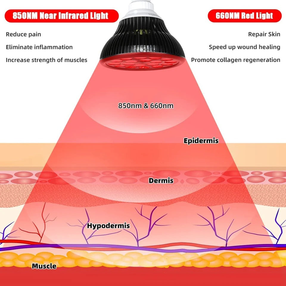 54W PAR38 Infrared Therapy LED Bulb – Dual Chip Red Light 660nm & Near Infrared 850nm | E26 / E27 Base | With / Without Desktop Clamp | US / EU Plug | Plug-In Red Light Therapy Lamp for Skin Beauty, Muscle & Joint Pain Relief