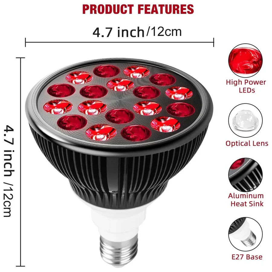 54W PAR38 Infrared Therapy LED Bulb – Dual Chip Red Light 660nm & Near Infrared 850nm | E26 / E27 Base | With / Without Desktop Clamp | US / EU Plug | Plug-In Red Light Therapy Lamp for Skin Beauty, Muscle & Joint Pain Relief