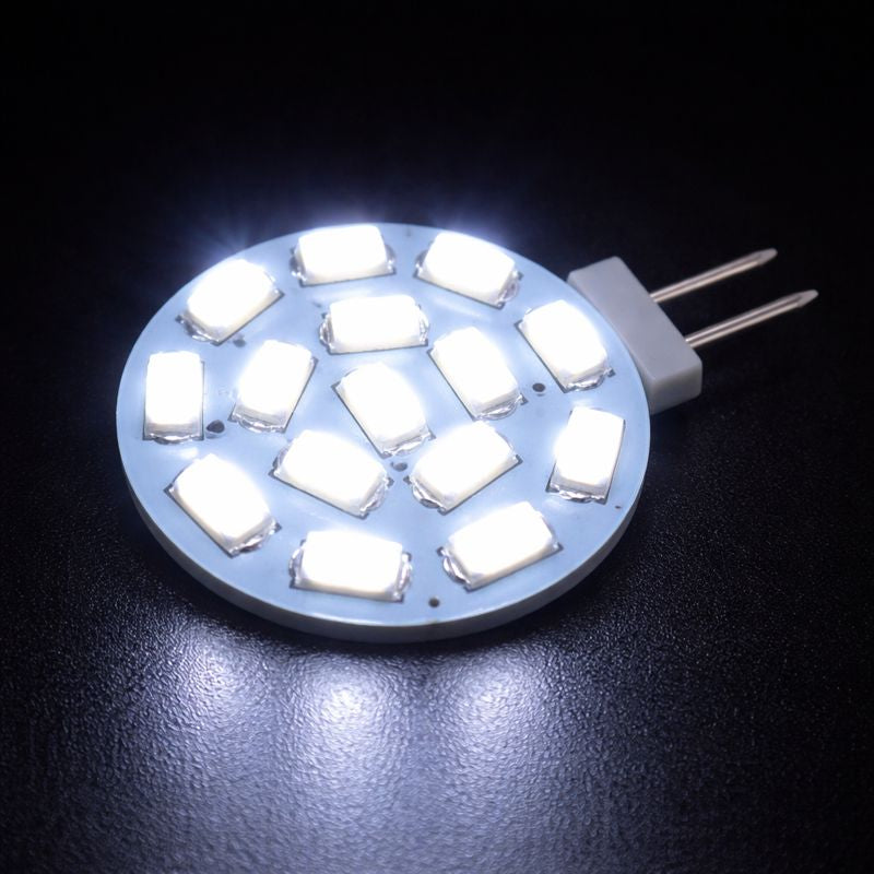 10PCS Pack 2 Watt (20 Watt Equivalent) AC/DC 10-30 V Flat Round Wafer Disc Light Bulb G4 Bi-pin base Lamps with 15 pcs LED SMD5630