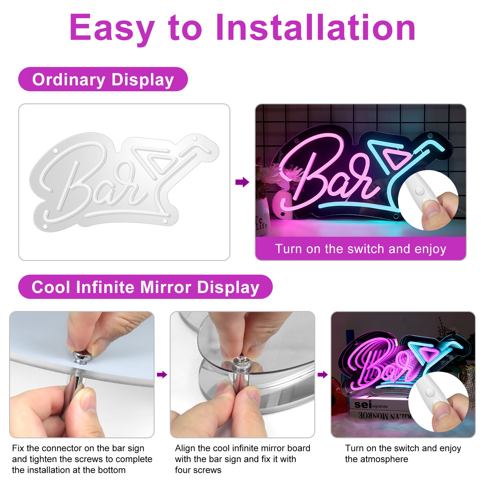 Panneau LED pour bar – 15 × 9,2 pouces | Éclat multicolore | Alimentation USB | Suspension | Idéal pour bar, pub, salon, discothèque et éclairage d'ambiance de fête