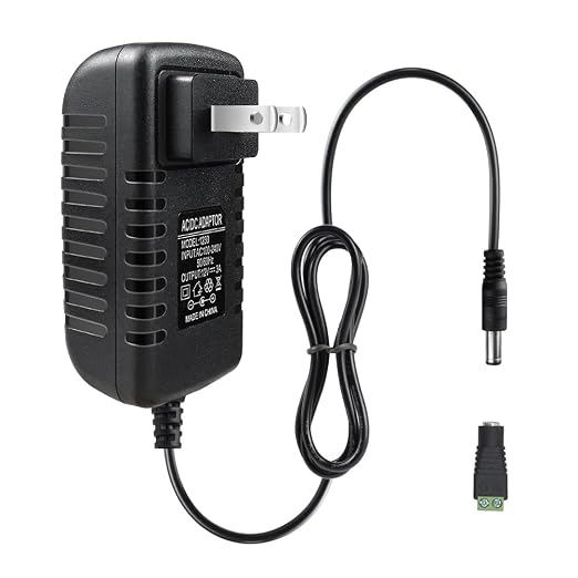 12V Power Supply Adapter 12W/24W, AC 100–240V Input, Wall Plug Transformer, Black Case — US/UK Plug, LED Driver for Strip/CCTV/Electronics