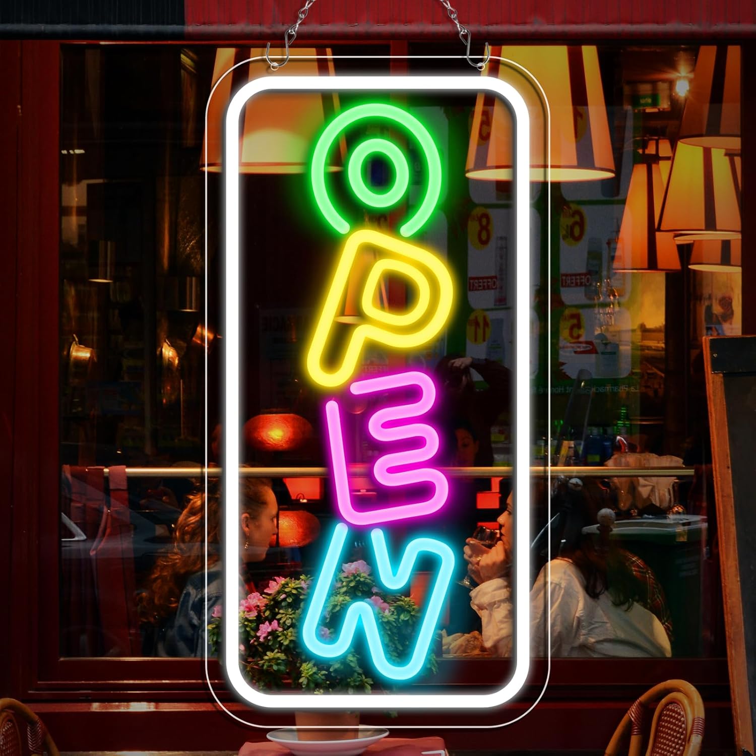 OPEN Neon Sign – USB Powered | 17×9 inch (43×22 cm) | Horizontal or Vertical Style | Multicolor LED Light for Storefront & Business Decor