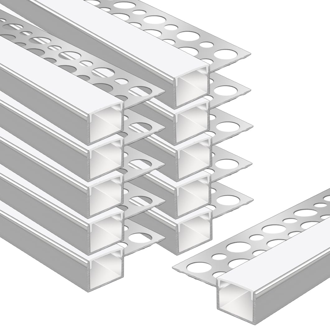 One-Sided Plaster-in Drywall LED Aluminum Channels– Fit for 1 to 13mm LED Strip | Silver | Milky White Cover | 1 / 2 / 3 Meter | Silver | Milky White Cover | 50 / 100 -Pack