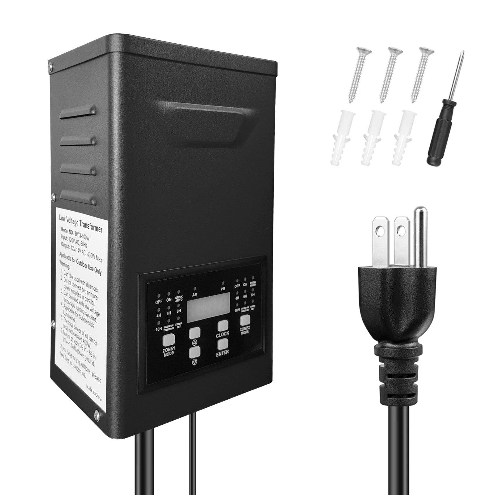 300W / 400W Low Voltage Landscape Transformer with 2 Zones, Photocell Sensor & Timer, 120V AC to 12V/14V AC, Outdoor Low Voltage Transformer, Landscape Lighting Transformer for Spot Light Steplight
