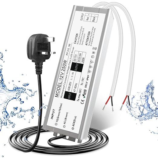 12V Waterproof LED Power Supply 30W–280W, 90–265V Input, Single/Dual Wire Output, Aluminum Housing, Outdoor LED Driver, CE/RoHS/FCC —US/UK/EU Plug & Wire Leads Options