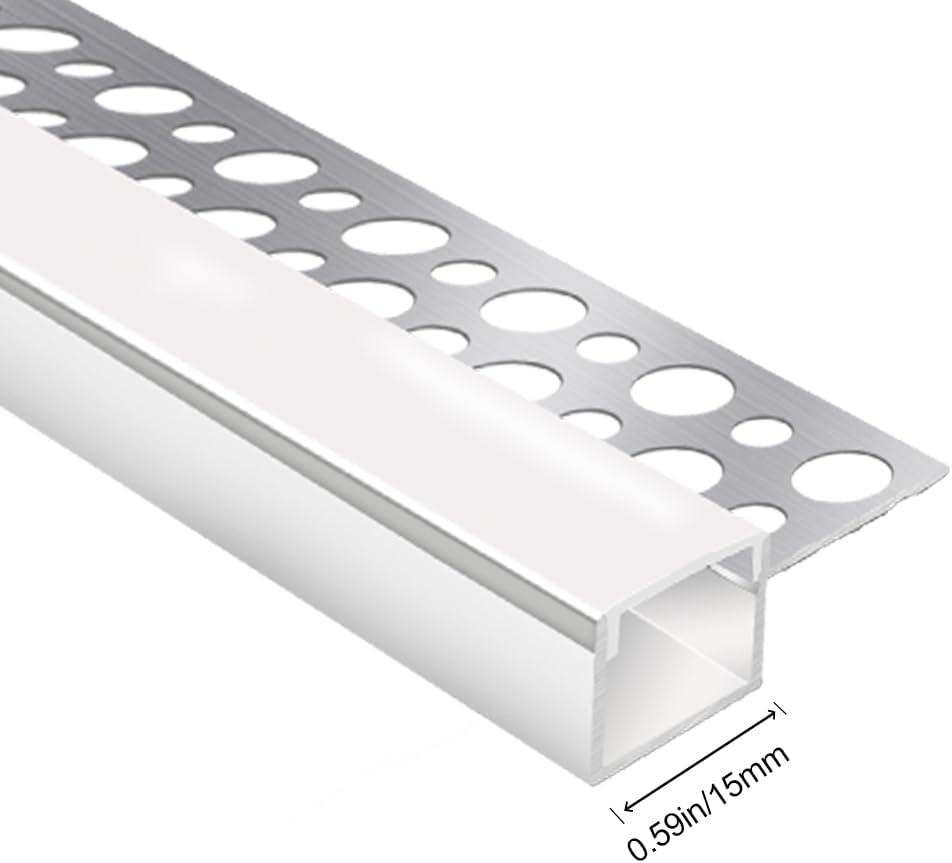 One-Sided Plaster-in Drywall LED Aluminum Channels– Fit for 1 to 13mm LED Strip | Silver | Milky White Cover | 1 / 2 / 3 Meter | Silver | Milky White Cover | 50 / 100 -Pack