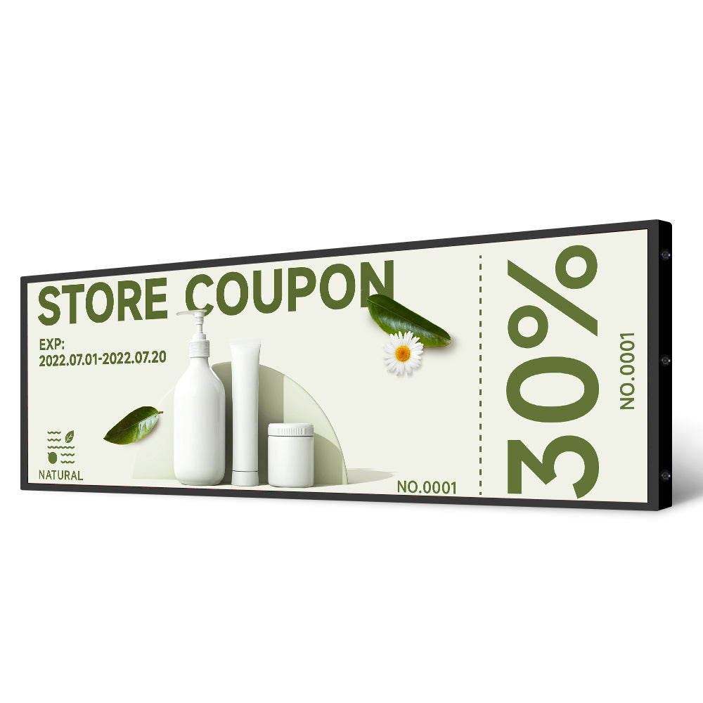66.4 Inch (1650×348mm Viewable) Commercial Stretched LCD Bar Display | Ultra-Wide Android Shelf Screen | Cloud / USB / Mobile Playback